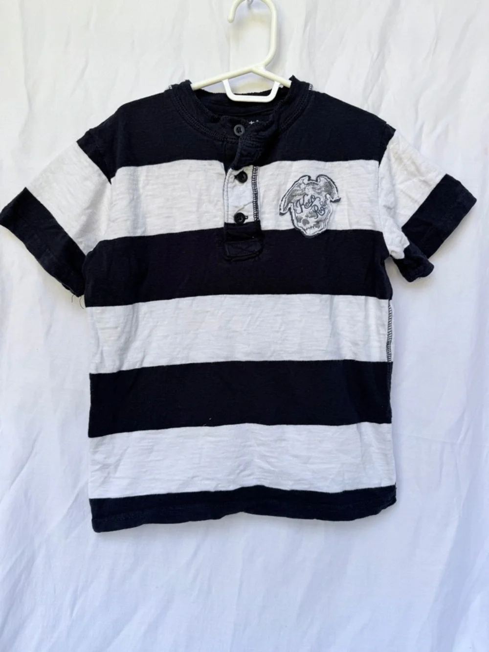 GAP Black & White Striped Henley Tee - Short Sleeve Kids
